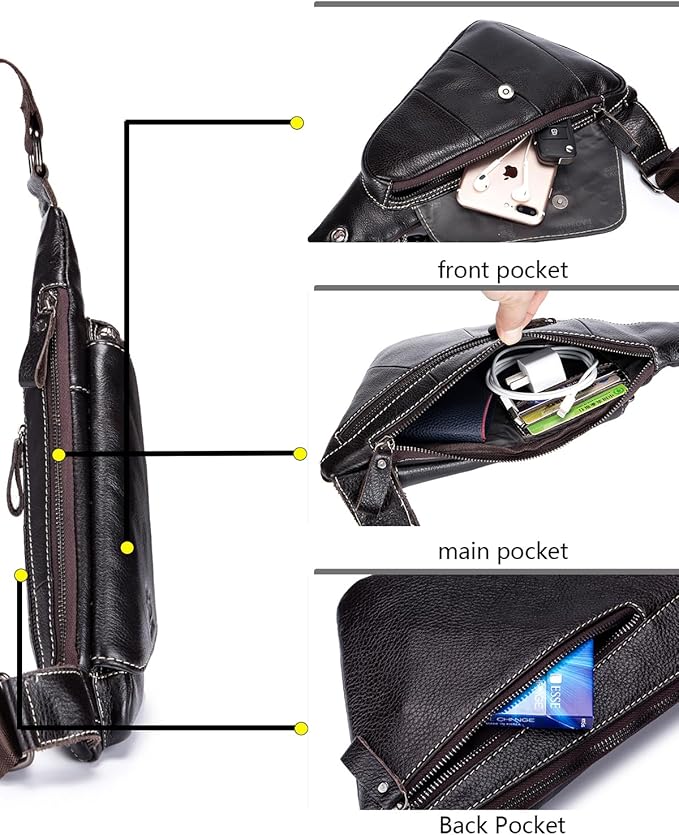 pundarika Genuine Leather sling bag for men women casual crossbody backpack small shoulder bag chest bag