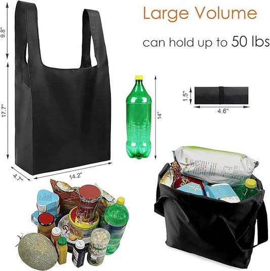 BeeGreen Black Reusable Grocery Bags Shopping Bags for Groceries 12 Pack Heavy Duty - Foldable Polyester Grocery Totes with Handles and Zipper Bag, Large Travel Washable Holiday Tote Bag Bulk