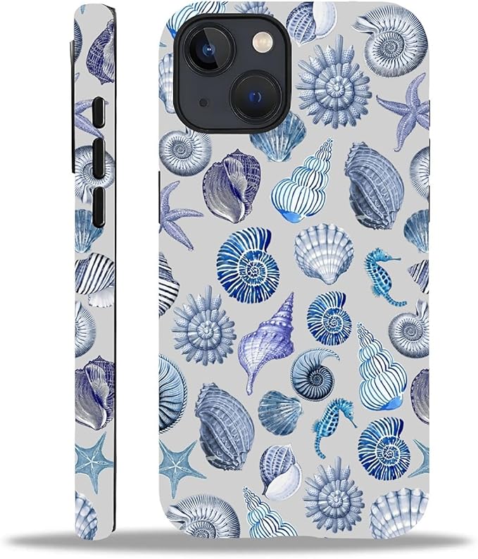 Case for iPhone 15,Summer Beachy Seashell for Woman Men Full Body Protective Cover Shockproof 2 in 1 Silicone + Hard PC Case for iPhone 15