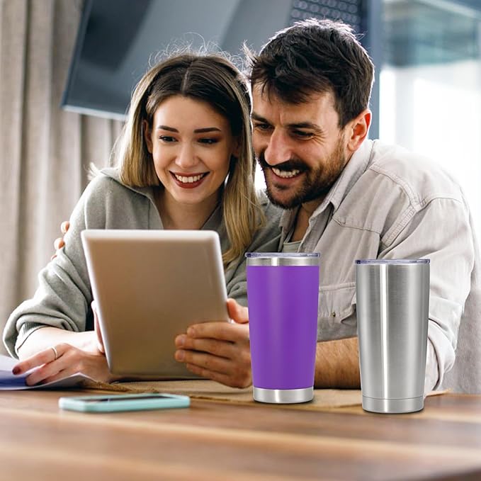 20 oz Tumbler with lid Double Wall Vacuum Insulated Tumblers Stainless Steel Coffee Mug Travel Coffee Tumbler Powder Coated Tumbler Cup Keep Hot&Cold - (PurPle 12 Pack)