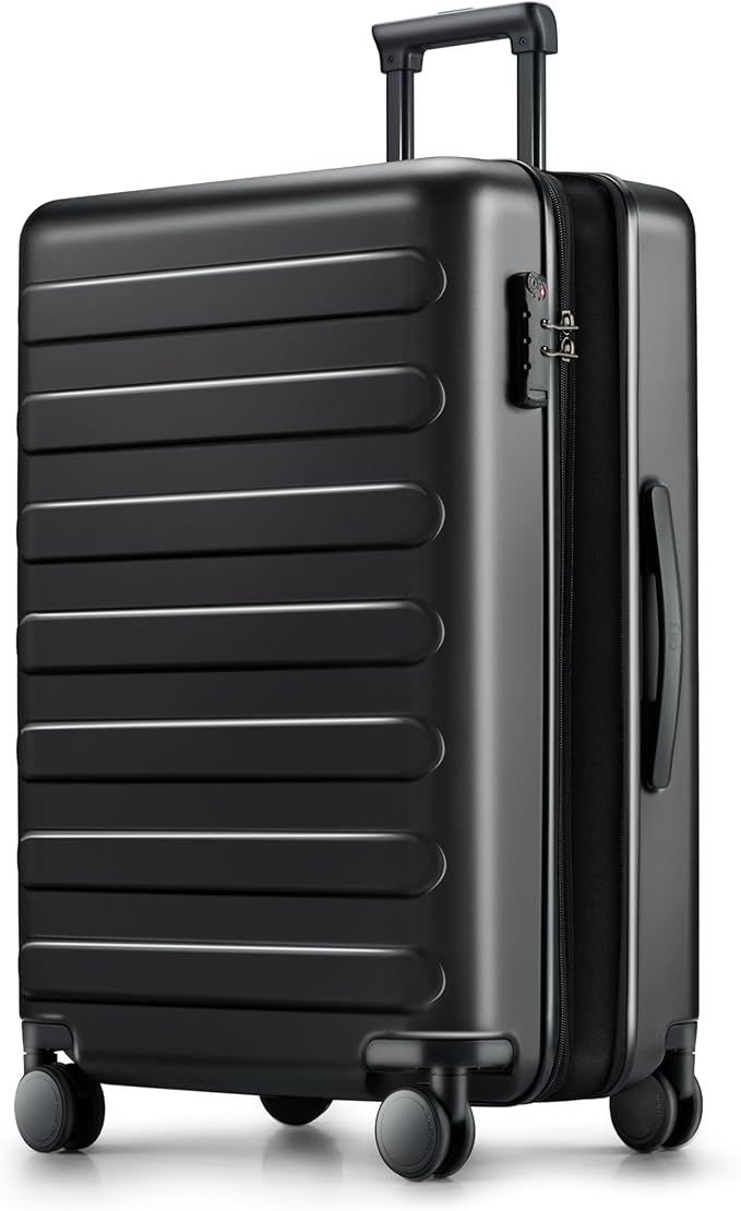 NINETYGO Large Checked Luggage 28 Inch, Checking In Luggage with Smooth Spinner Wheels, Expandable, Hard Shell PC Suitcase, Lightweight Travel Luggage, TSA Approved (Black, Rhine Max)