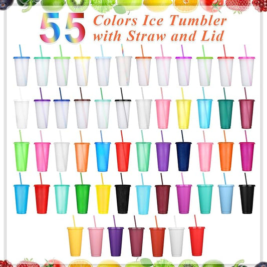 Honeydak 100 Pack Tumbler with Straw and Lid Bulk Glitter Plastic Cups Water Bottle Iced Coffee Travel Mug Reusable Party Favor Cups for Birthdays travel 24-27 oz (Mixed Color)