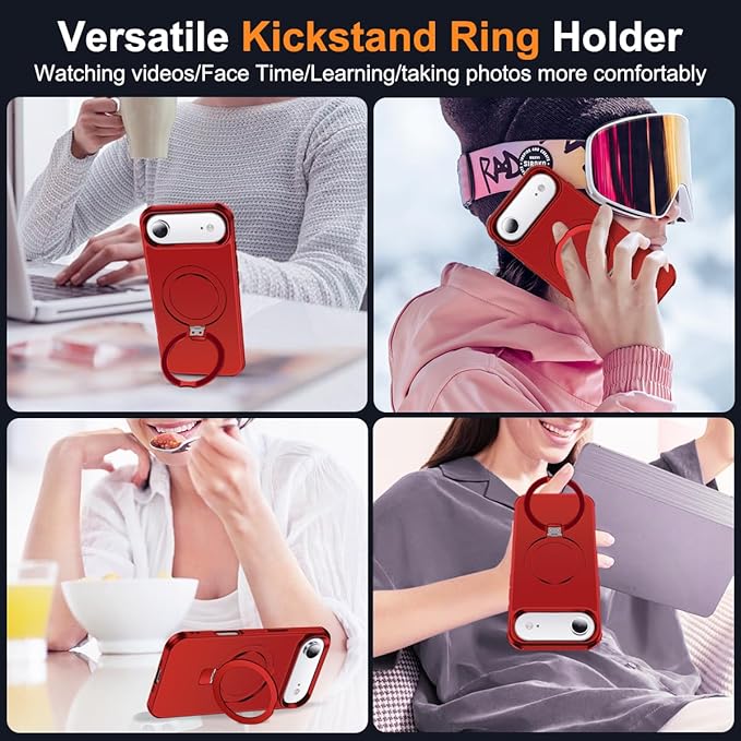 Compatible with iPhone 17 Air Case with Invisible Magnetic O-Ring Stand Military-Grade Phone Case for iPhone 17 Air 6.5" [Compatible with Mag-Safe][Great Grip Feeling], Red