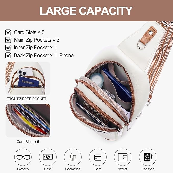 Anti Theft Crossbody Bags for Women Travel Chest Sling Bag Leather RFID Purse Fanny Pack Beige