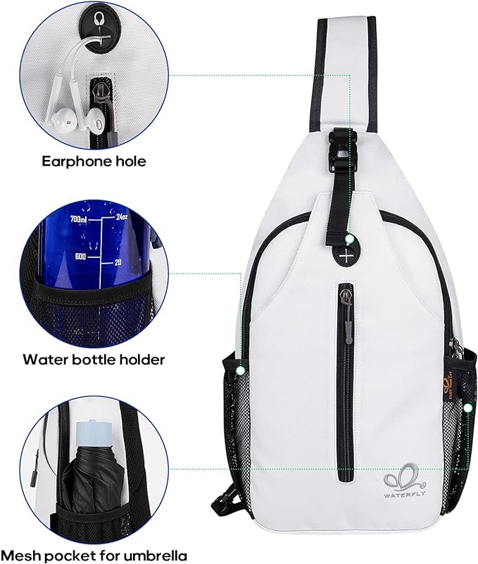 WATERFLY Crossbody Sling Backpack Sling Bag Travel Hiking Chest Bag Daypack