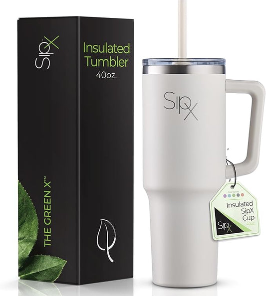 SIPX™ Insulated Tumbler With Lid And Straw, 40oz. Tumbler With Handle Keeps Cold 12 Hours, Water Bottle Thermos With Lid, BPA-Free Reusable Insulated Coffee Tumblers, Travel Mug Great For Beach Party