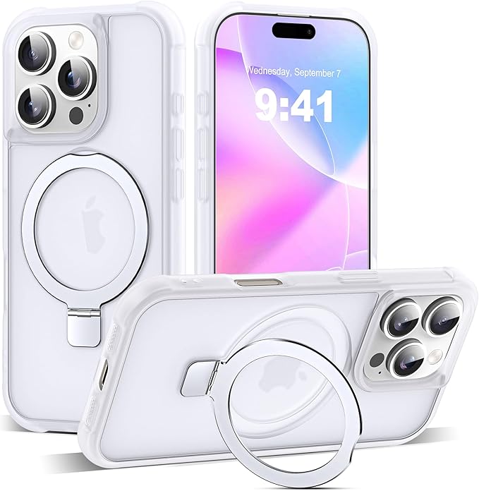 Compatible with iPhone 16 Pro Case with Invisible Magnetic O-Ring Stand Military-Grade Phone Case for iPhone 16 Pro 6.3" [Compatible with Mag-Safe][Great Grip Feeling],Translucent