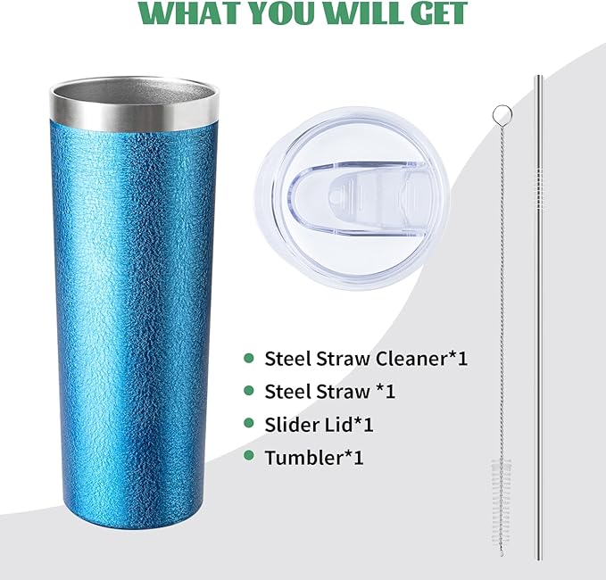 20 oz Skinny Tumbler with Lid and Straw,Stainless Steel Vacuum Insulated Tumbler Double Wall Travel Coffee Mug,Insulated Cup for Coffee, Tea, Beverages,Office (Texture Blue,1)