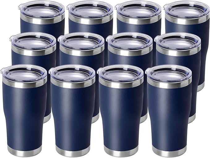 DOMICARE 20oz Tumbler with Lid Stainless Steel Tumblers Bulk, Double Wall Vacuum Insulated Coffee Travel Mug Powder Coated Tumbler, 12 Count (Pack of 1) Navy