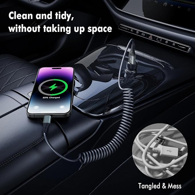 Heartbeats Coiled Lightning Cable 3FT 2 Pack MFi Certified Car iPhone Charger Cable，USB to Lightning Cable Compatible with iPhone 14/13/12/11 Pro Max/XS Max/XR/X/8/7/iPad