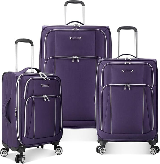 Traveler's Choice Lares Softside Expandable Luggage with Spinner Wheels, Purple, 3 Piece Luggage Set