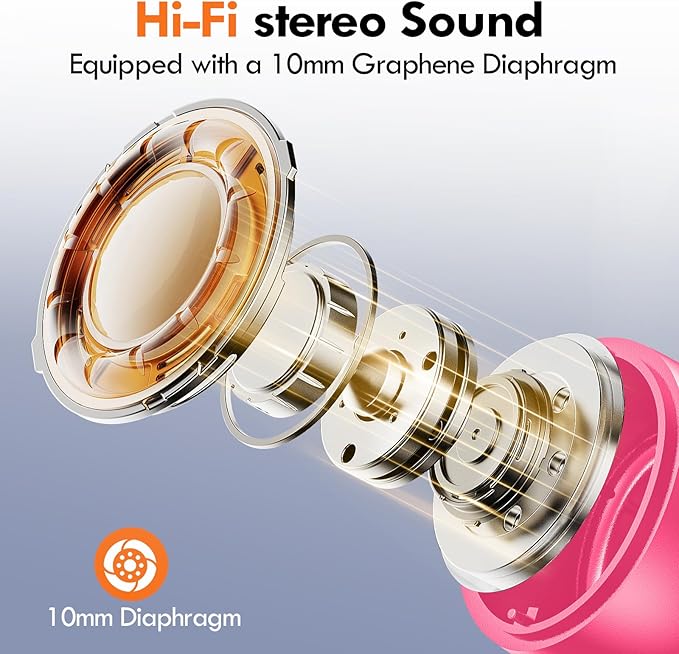 Lanteso True Wireless Bluetooth 5.3 Earbuds, 48H Playtime,Light Weight Headphones in Ear Buds Built in Mic Headset Premium Sound with Deep Bass,Clear Calls Earphones for Sports Workout Hot Pink