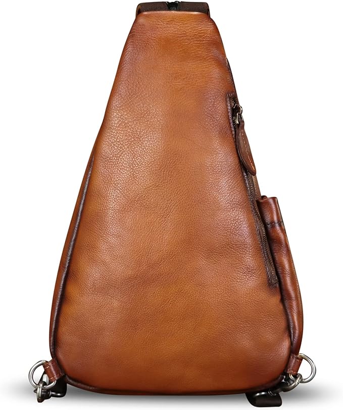 Genuine Leather Sling Bag for Men and Women Leather Sling Backpack Purses Chest Bag Crossbody Shoulder Fanny Bag