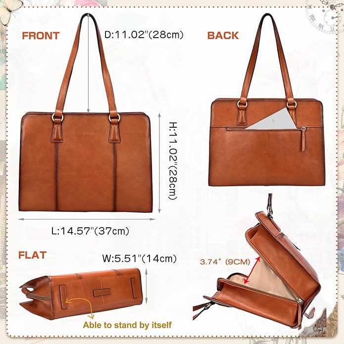 Banuce Full Grain Italian Leather Briefcase for Women Tote Purses and Handbags Shoulder Bag for Business Travel Work Stylish Vintage Brown