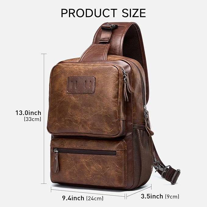 Sling Bag for Men Leather Crossbody Bag with Handgun Holder and USB Charging Port, Vintage Cross Body Pack, 7L Small Casual Daypacks for Travel, Commute, Cycling (Brown)