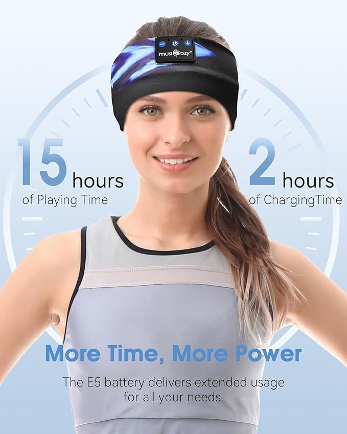 MUSICOZY Sleep Headphones Bluetooth Headband 5.4 Wireless Headband Headphones for Sleeping for Side Sleeper with Ultra-Thin HD Stero Speaker for Workout (Blue Arrow)