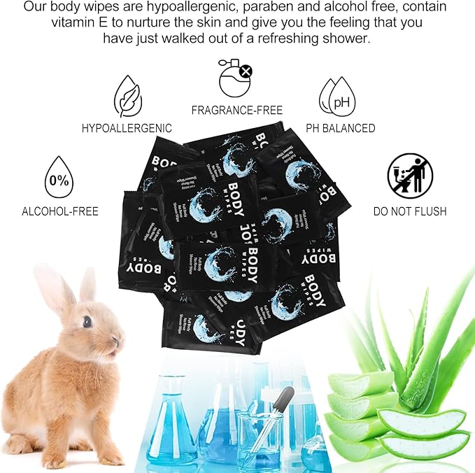 Treela 300 Pcs Bulk Deodorant Large Body Wipes Individually Wrapped Wet Wipes Travel Size for Adults Shower for Homeless Supplies Hygiene Personal Cleansing for Hiking Gym(7.09" X 9.84",Black)