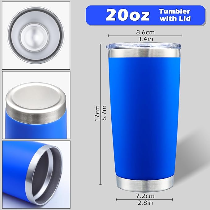 20oz Tumbler Bulk Stainless Steel Tumblers with Lid Vacuum Insulated Double Wall Travel Coffee Mug Powder Coated Tumbler Cup for Hot and Cold Drinks(Dark Blue, 6 pack)