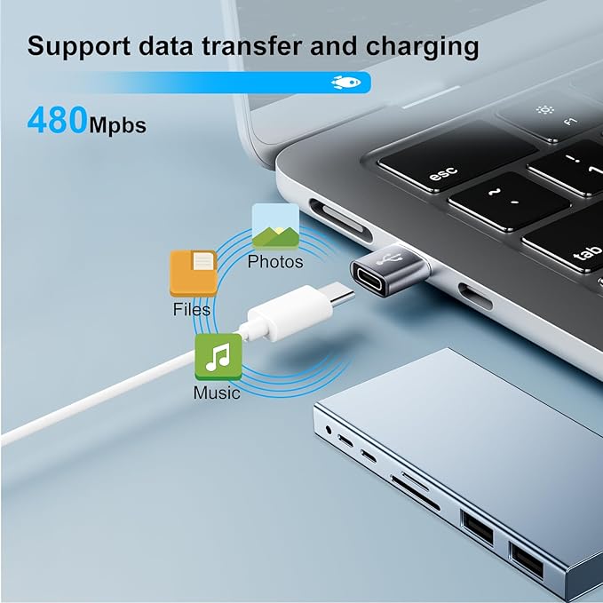 USB to USBC Adapter 8 Pack,USB A to C Adapter,USBC Female to USBA Male OTG Connector,C Cable Converter for iPhone,iWatch,Car Play,Charger,Grey