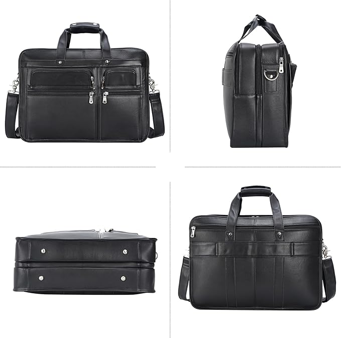 Polare 17'' Napa Leather Briefcase Laptop Attache Case Messenger Bag For Men Fits 15.6'' Laptop