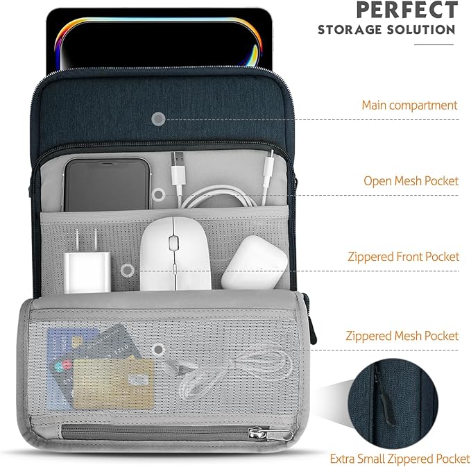 MoKo 12.9 Inch Tablet Sleeve Bag Carrying Case with Pockets Fits 13 Inch New iPad Pro M4 & Air M2 2024, iPad Pro 12.9 M2&M1, Surface Laptop Go 12.4", Galaxy Tab S8+/S9+ 12.4", Indigo