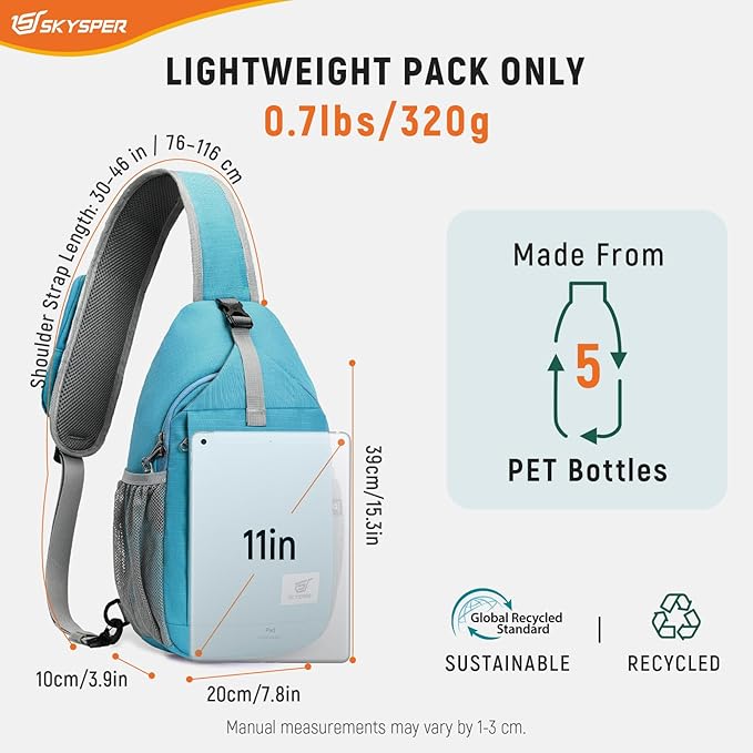 SKYSPER Sling Bag RFID Cross Body Bag Recycled Crossbody Backpack Travel Daypack