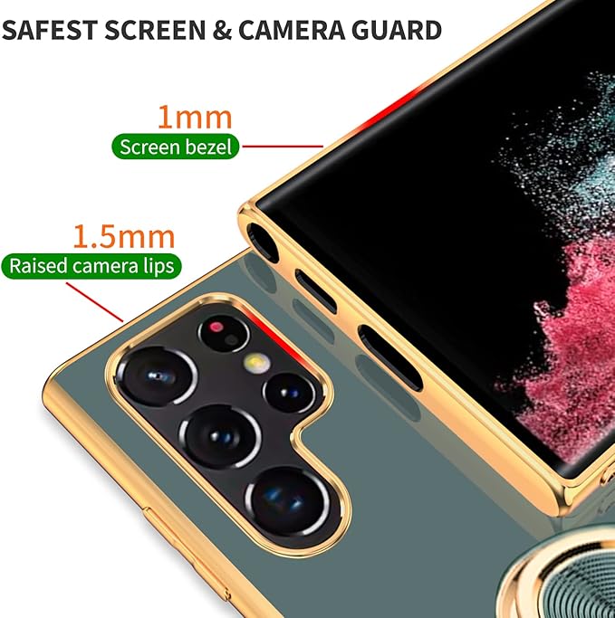 Tnarru Compatible for Samsung Galaxy S22 Ultra Case with Ring Holder Kickstand [with Magnetic] Soft TPU Shockproof Electroplated Protective Phone Case for Galaxy S22 Ultra 5G Grey