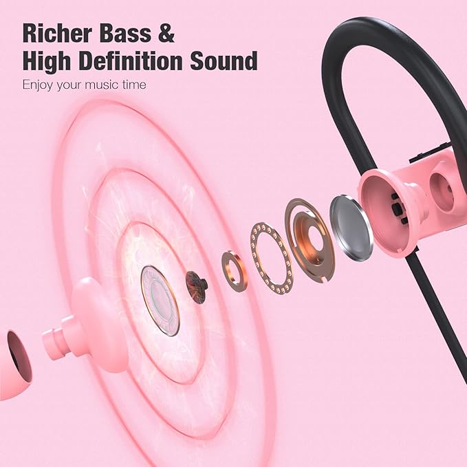 Boean Bluetooth Headphones - IPX7 Waterproof Running Sports Earphones for Women & Girls with 16 Hrs Playtime