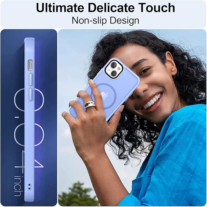 MOCCA Strong Magnetic for iPhone 13 Case, [Compatible with Magsafe][Screen Protector+Camera Lens Protector] Translucent Matte Back Slim Shockproof Case for iPhone 13 Phone Case 6.1", Blue