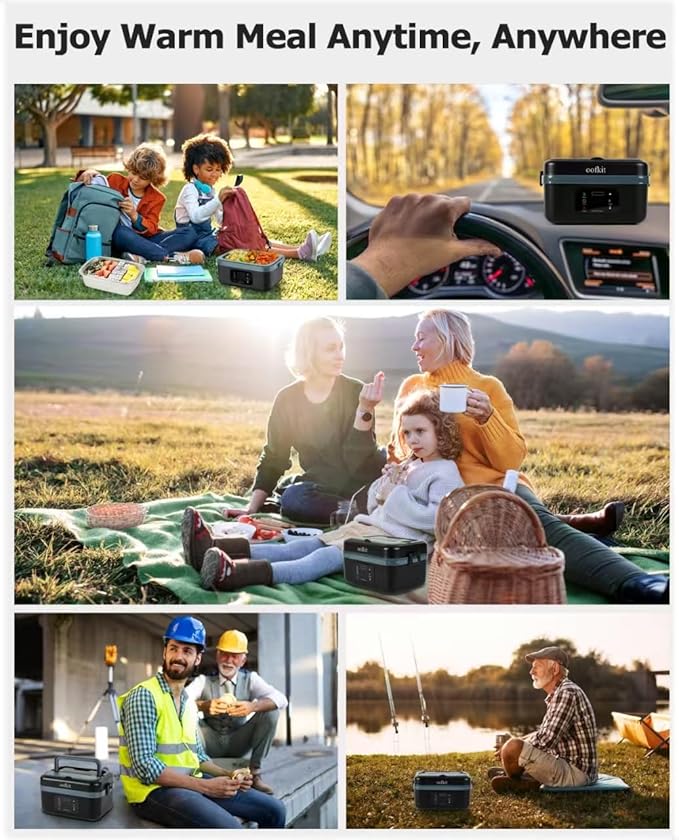 Electric Lunch Box For Adults(Men & Women),Heated Lunch Box Battery Powered With USB Charge port,Self Heating Coreless,Portable Food Warmer For meals on the go(1L Black)
