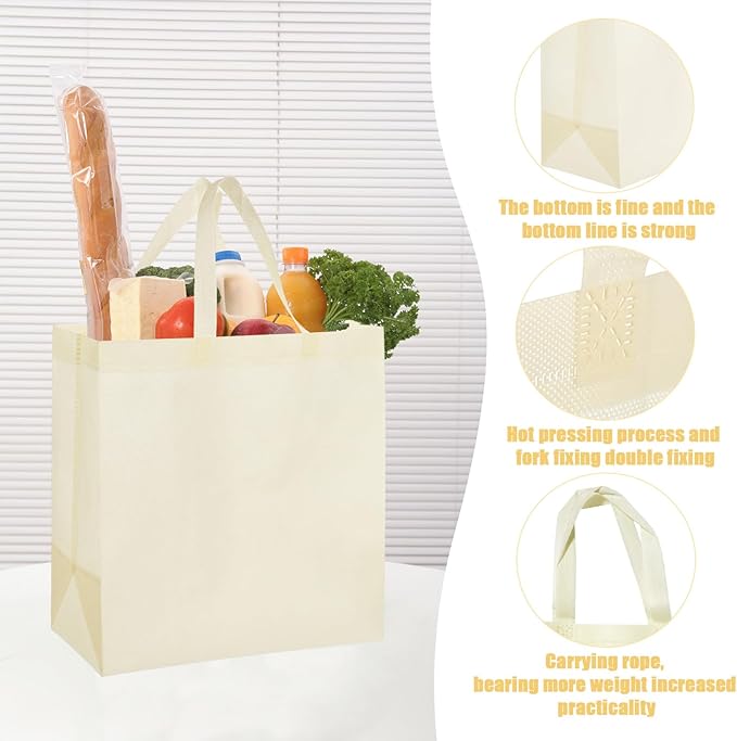 50Pcs Reusable Non Woven Shopping Bags Large Foldable Totes Bag with Handles Grocery Handbag Bulk for Boutiques
