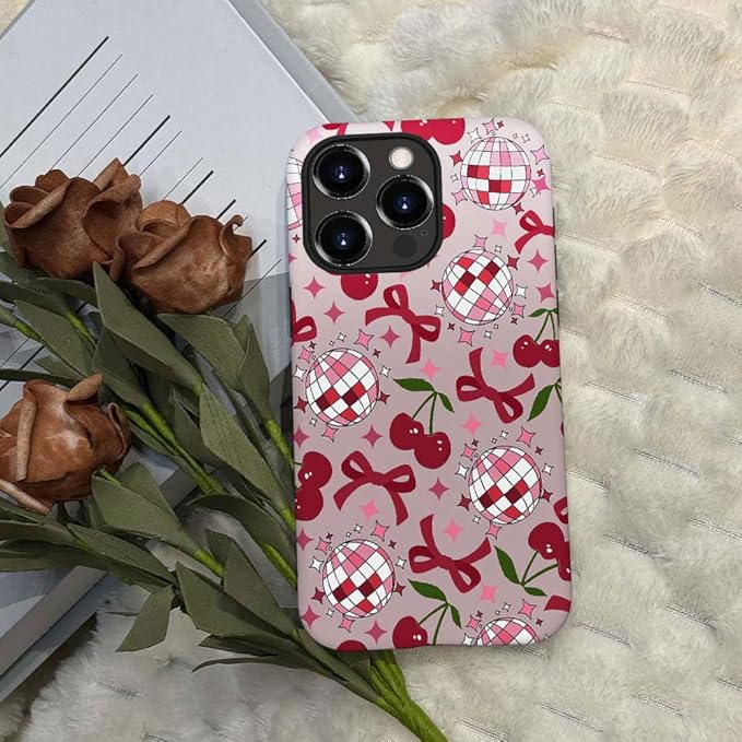 DAIZAG Case Compatible with for iPhone 11 Pro,Cute Pink Cherry Disco Ribbon Star Phone Case for iPhone 11 Pro for Girl Women Boy Men
