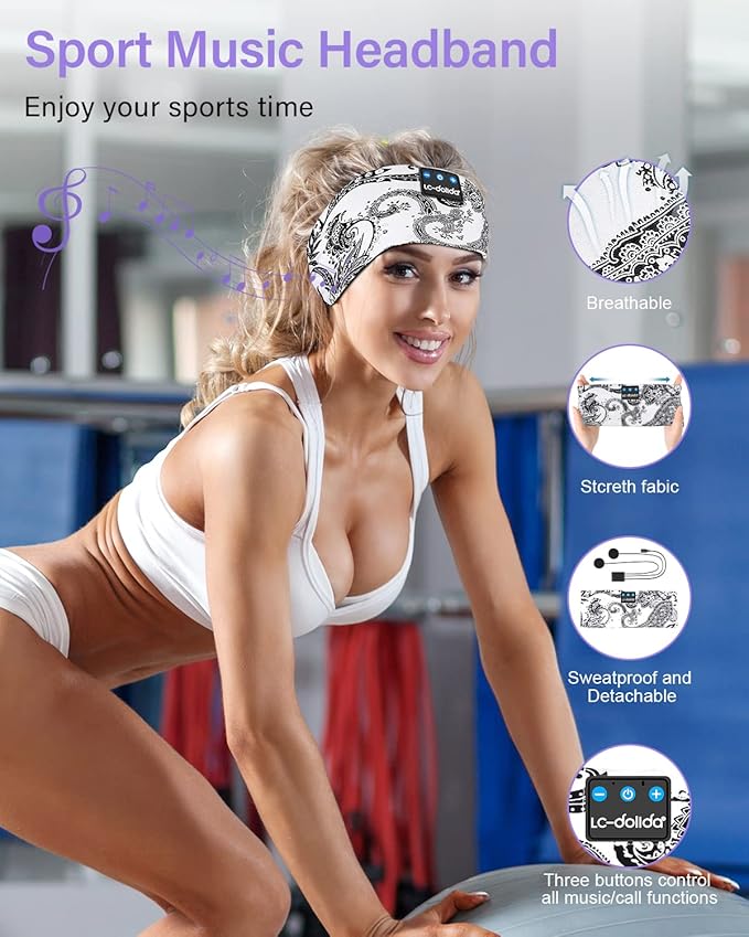 LC-dolida Sleep Headphones Bluetooth Wireless Headphones with Thin HD Stereo Speakers Perfect for Side Sleepers, Sport, Yoga, Travel