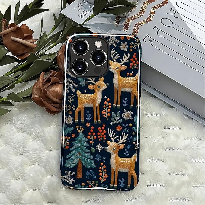Case for iPhone 13 Pro Max Case,Cute Christmas Reindeer Design - Hybrid Dual Protection Silicone + Hard PC Shockproof Full Body Cover Slim Anti-Scratch Protective Case for Men Women