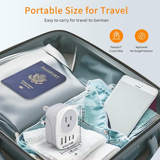 2 Pack Ireland Travel Plug Adapter Set Type G Power Outlet Adapter with 2 USB C and 2 USB Ports for USA to Dubai Scotland UK London England Ireland Hong Kong KenyaWAUDM,