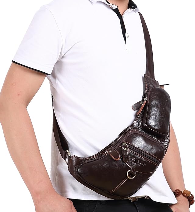 KPYWZER Vintage Leather Sling Bag Backpack for Men Crossbody Shoulder Chest DayPack Backpacks
