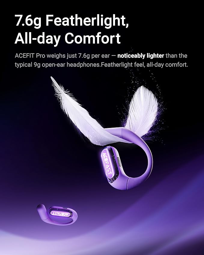 ACEFAST AceFit Pro Open-Ear Headphones, Night Safety Mode for Sports, Powerful Bass, 7.6g Ultra-Comfort, Bluetooth 5.4, 30H Playtime with Digital Display, IP54 Sports Earbuds for Running & Workouts