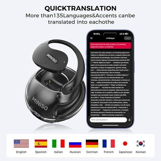 MINISO X15 PRO Translation Earbuds Open Ear Headphone Bluetooth 5.4 OWS AI Headphones Support 148 Languages Wireless Ear Buds with Earhooks IPX5 Waterproof Bluetooth Black（with AI）