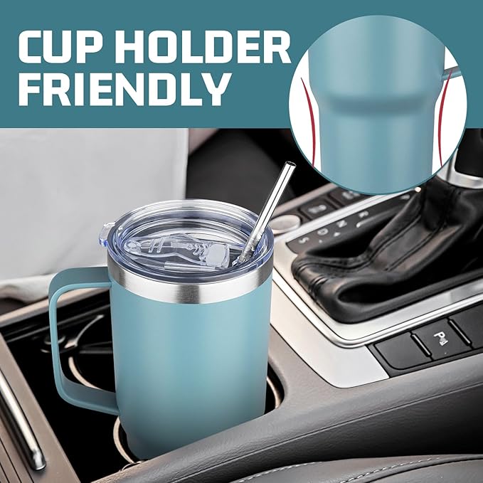 20 oz Tumbler with Handle Stainless Steel Insulated Coffee Mug Tumbler with Lid and Straw Double Wall Vacuum Insulated Coffee Mug Leak Proof Travel Tumbler for Hot and Cold Drink (Azure Blue,1pack)