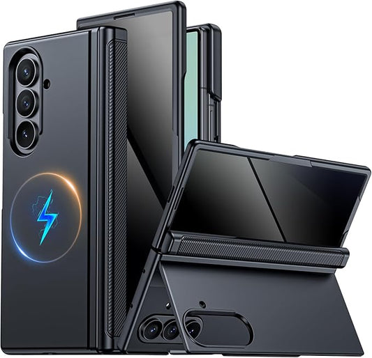 CENMASO Magnetic for Samsung Galaxy Z Fold 7 Case with Stand, Fit for Magsafe, Hinge Protection, Privacy Screen Protector, Built-in Hidden Kickstand, Shockproof Phone Case for Galaxy Z Fold 7-Black