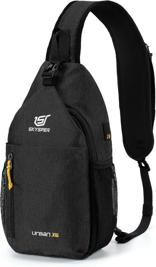 SKYSPER Sling Bag Crossbody Backpack - Chest Shoulder Cross Body Bag Travel Hiking Casual Daypack for Women Men(Jet Black)