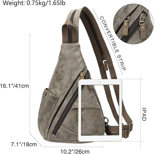 KL928 PU Leather Sling Bag - Small Crossbody Backpack Shoulder Casual Daypack Rucksack for Men Women Outdoor Cycling Hiking Travel (6881-PU-D.Coffee)