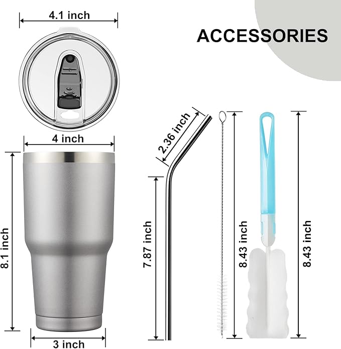 COMOOO 30oz Tumbler Stainless Steel Insulated Tumbler with Lid Double Wall Vacuum Coffee Cup Large Travel Mug for Home, Office, School,Party (Cold Grey, 8 Pack)