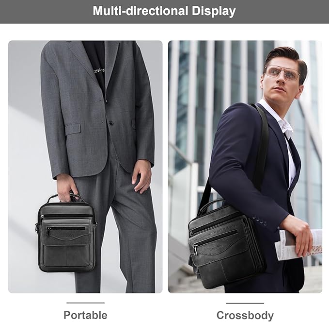 Men's Leather Crossbody Shoulder Bag - Messenger Satchel Travel Handbag