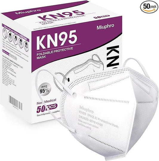 Miuphro KN95 Face Mask 50 Pack, Disposable Respirator Masks, 5 Layer Design Safety Mask for Protection, Ideal for Men and Women (White)