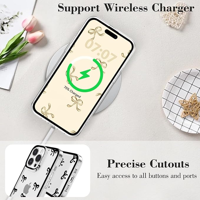 EYZUTAK Case for iPhone 11 Pro Max, Clear Cute Ribbon Bowknot Pattern Aesthetic Transparent Phone Case Raised Camera Protection Stylish Slim Soft Durable TPU Protective Cover for Women Girls - Black