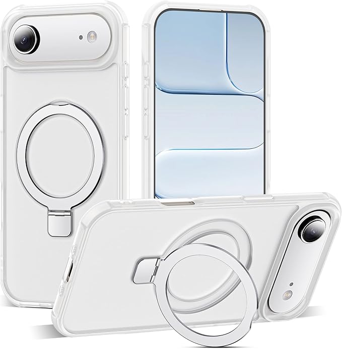 Compatible with iPhone 17 Air Case with Invisible Magnetic O-Ring Stand Military-Grade Phone Case for iPhone 17 Air 6.5" [Compatible with Mag-Safe][Great Grip Feeling],Translucent