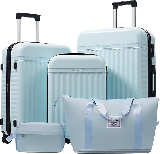 Merax Luggage Sets 3 Piece, Durable Hardshell Suitcase with Double Spinner Wheels and Handle Bags,Lightweight Carry on Luggage with TSA Lock,20+24+28,Light Blue