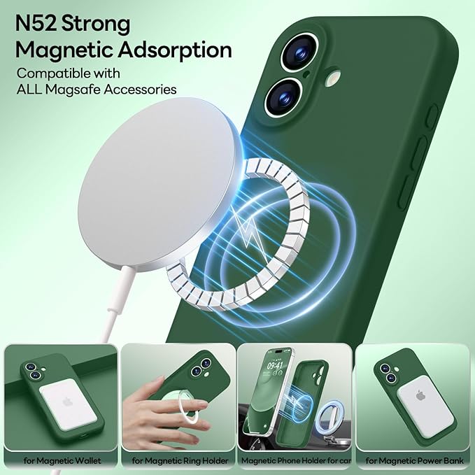 LOVE 3000 Designed for iPhone 17 Case, Premium Silicone [Compatible with Magsafe][Soft Anti-Scratch Microfiber Lining] Shockproof Protective Phone Case for Men Women 6.3", Green