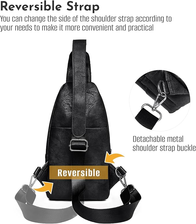 Small Sling Bag for Women - in Vegan Leather Versatile Fanny Pack, Crossbody Bags for Women with Adjustable Guitar Belt Suitable, Black